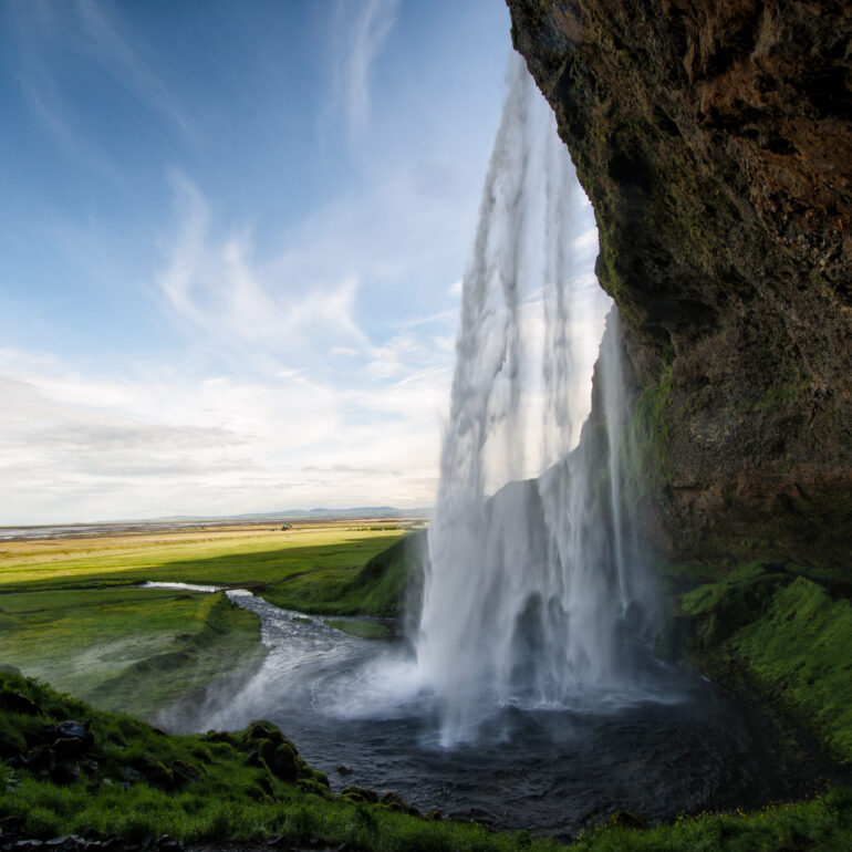 Seljalandsfoss Wasserfall Island am Morgen