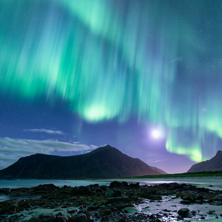 Aurora Northern Lights Skagsanden Beach Flakstadoya Lofoten